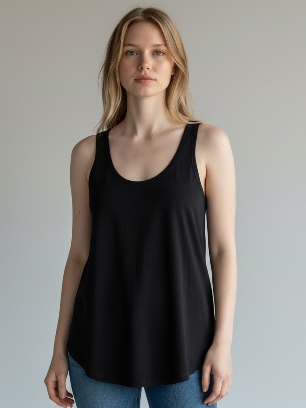 Quince Black Women's Tank Top - Classic Scoop Neck-Cotton